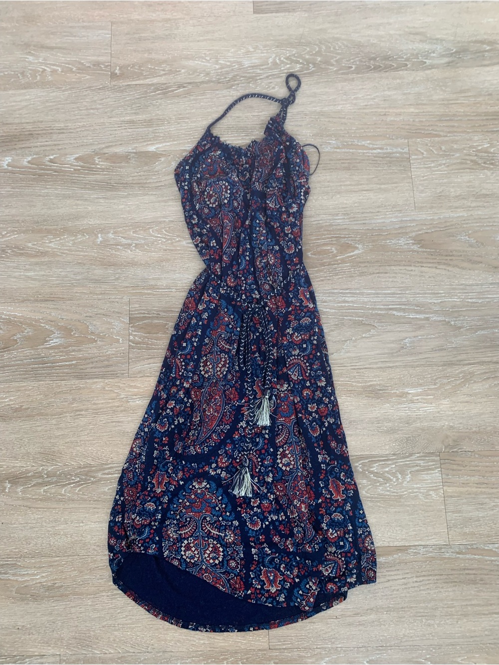 Lucky Brand Navy Paisley Halter Maxi Dress Size M
